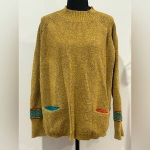 Buykud XL Cozy Mustard Sweater with Colorful Accents &Pockets 827